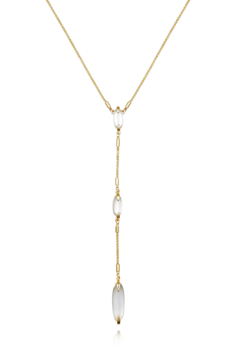 Long Goldtone & Stone Pendant Necklace
