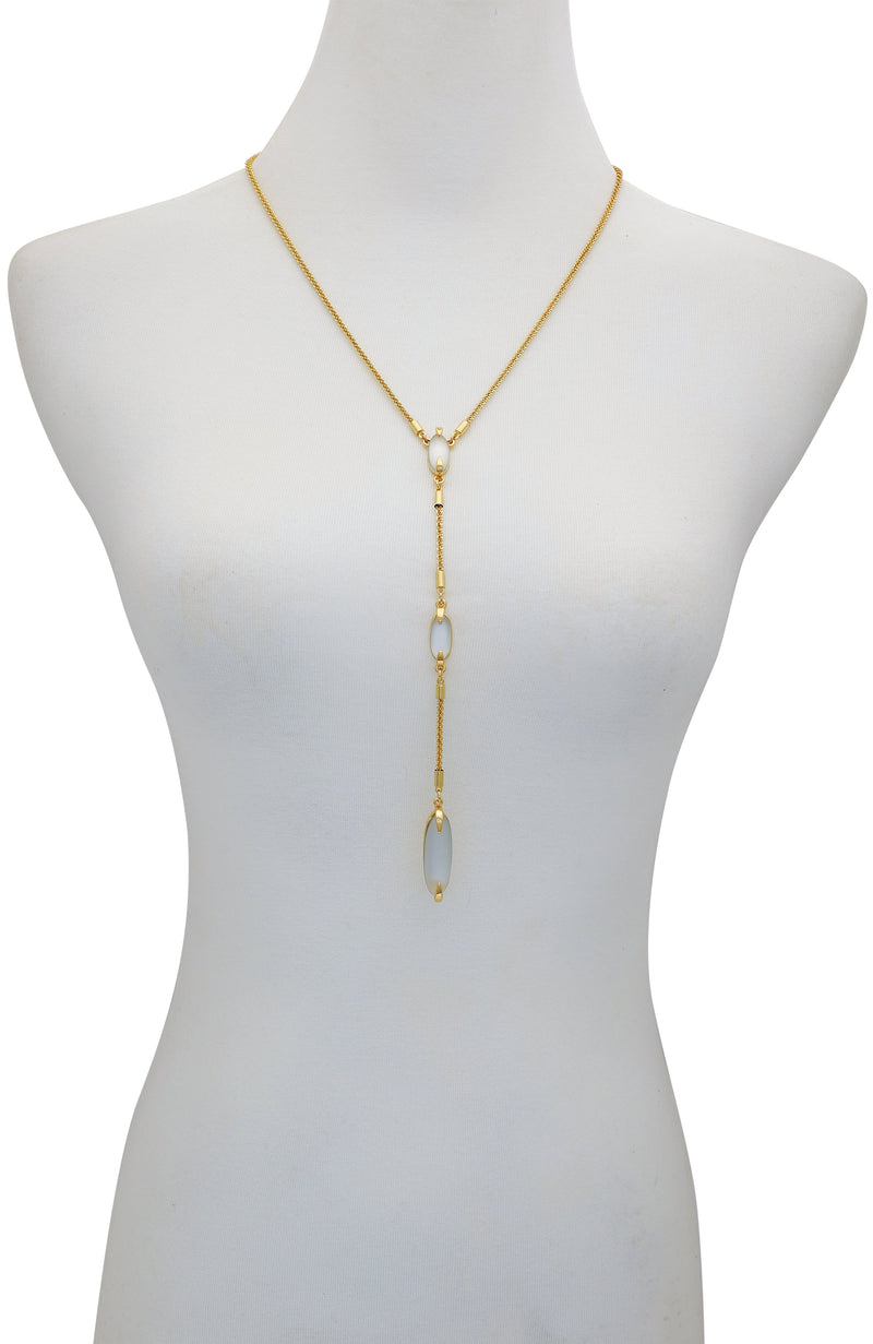 Long Goldtone & Stone Pendant Necklace