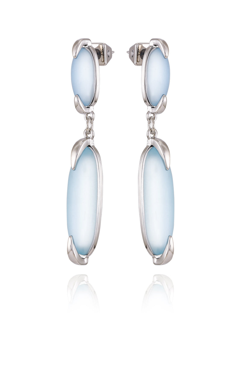 Silvertone & Blue Stone Drop Earrings