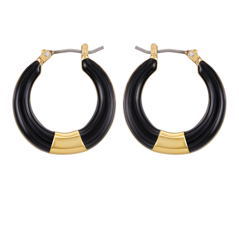 Gold Tone Enamel Hoop Earrings