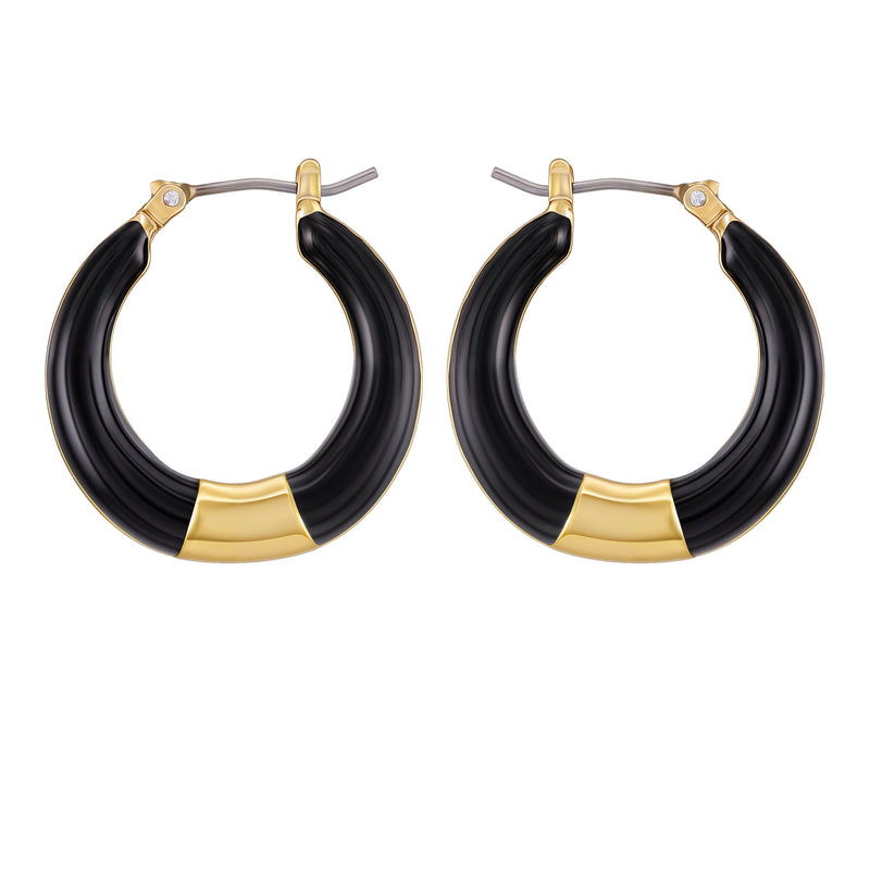 Gold Tone Enamel Hoop Earrings