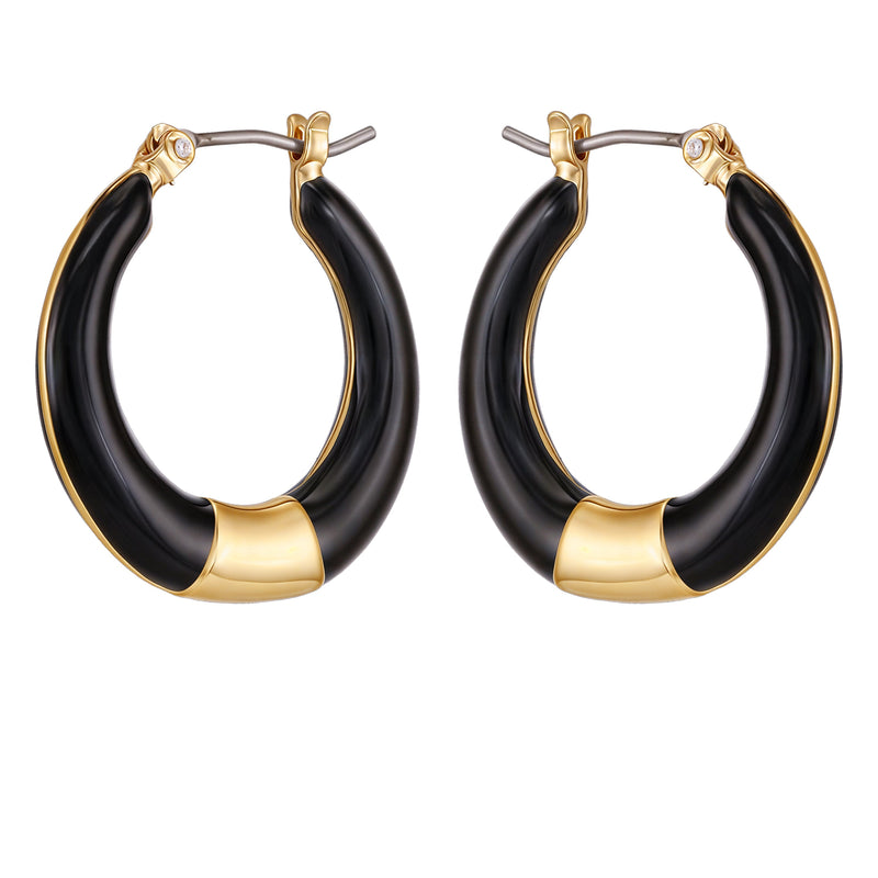 Gold Tone Enamel Hoop Earrings