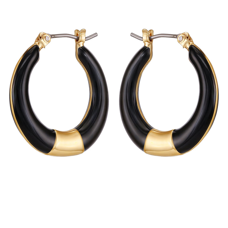 Gold Tone Enamel Hoop Earrings