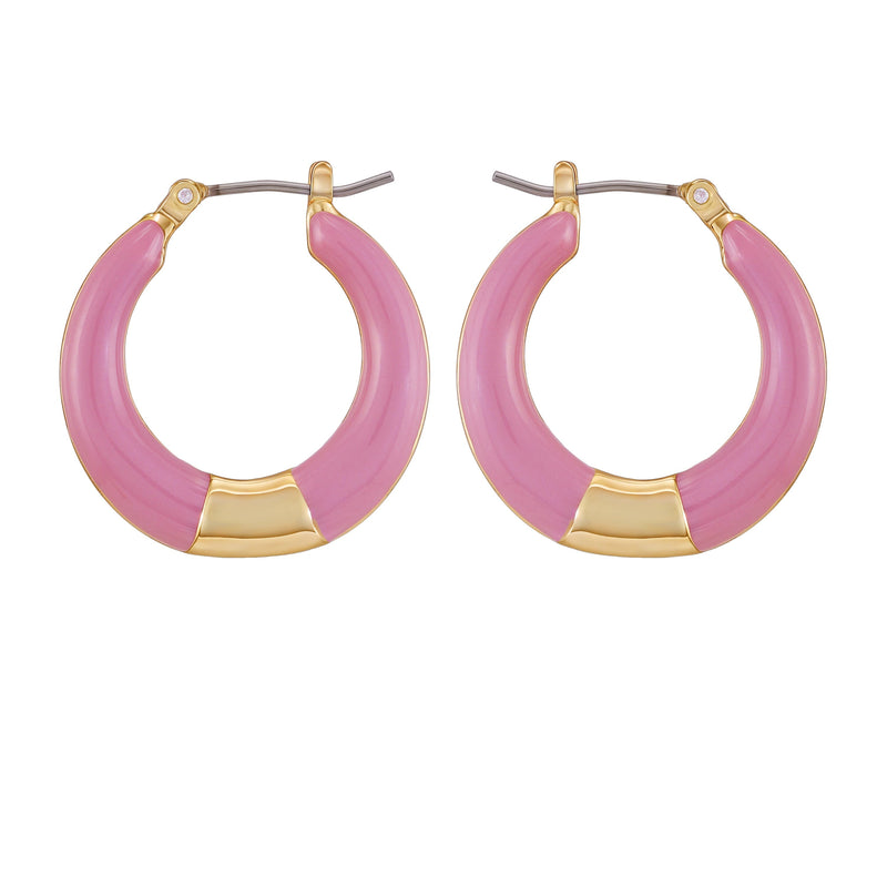 Gold Tone Enamel Hoop Earrings