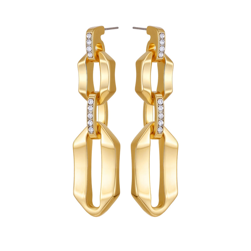 Goldtone And Crystal Link Drop Earrings