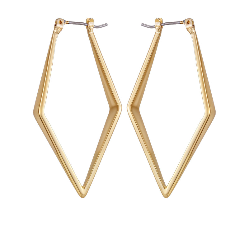 Goldtone Diamond Shaped Hoop Earrings