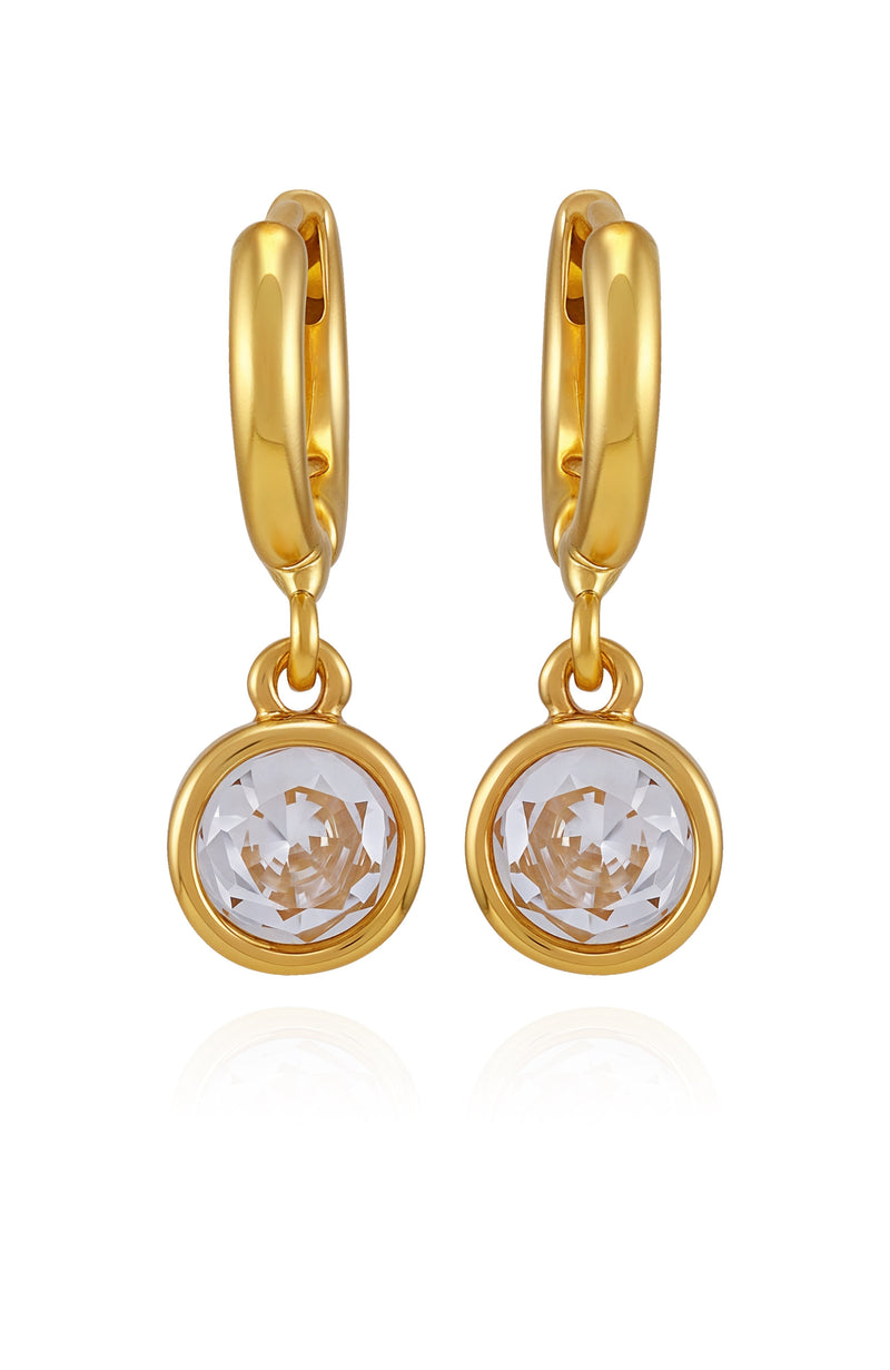Gold Tone Cubic Zirconia Drop Huggie Hoop Earrings
