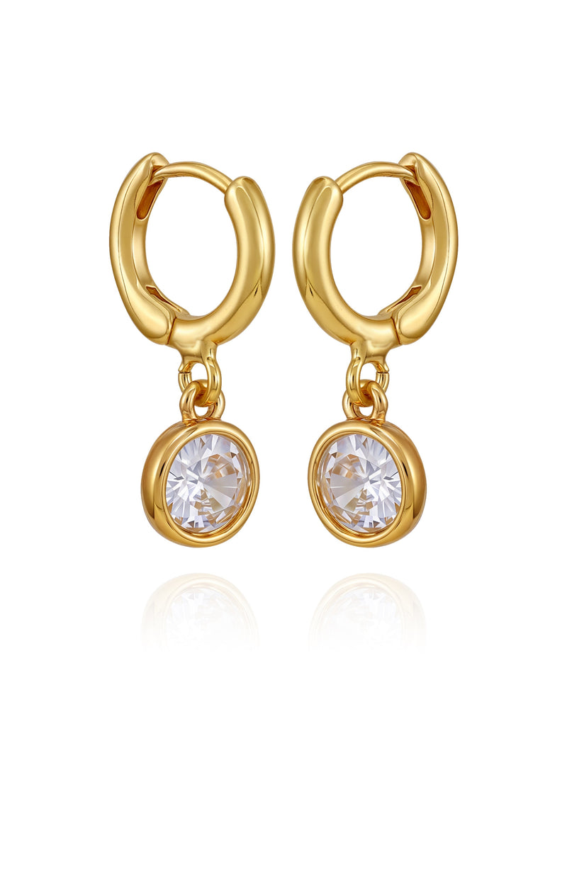 Gold Tone Cubic Zirconia Drop Huggie Hoop Earrings