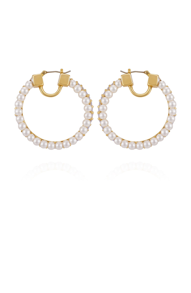 Goldtone Hoop Earrings With Pearls Baguette Crystals