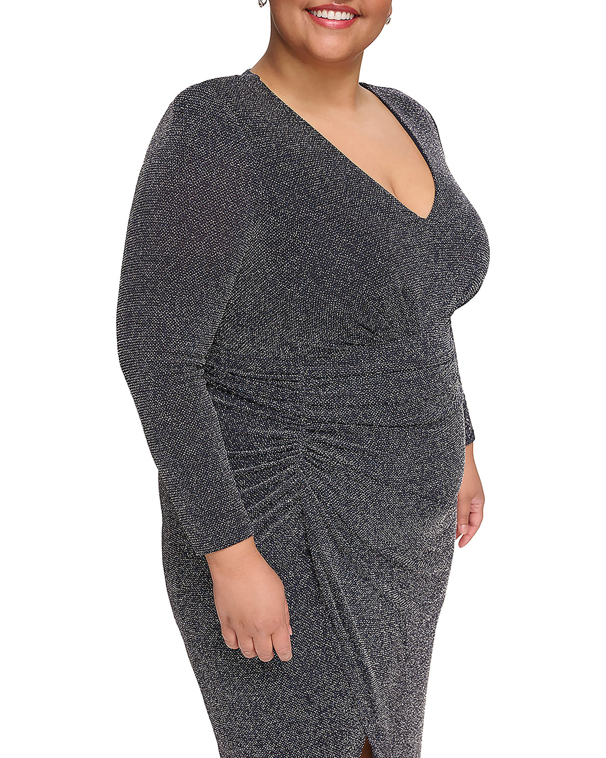 Plus-Size Metallic-Glitter V-Neck Gown