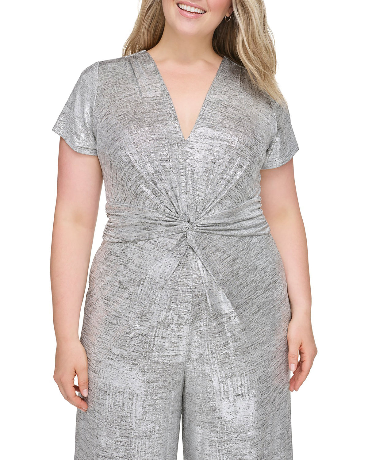 Metallic Twist-Front Jumpsuit