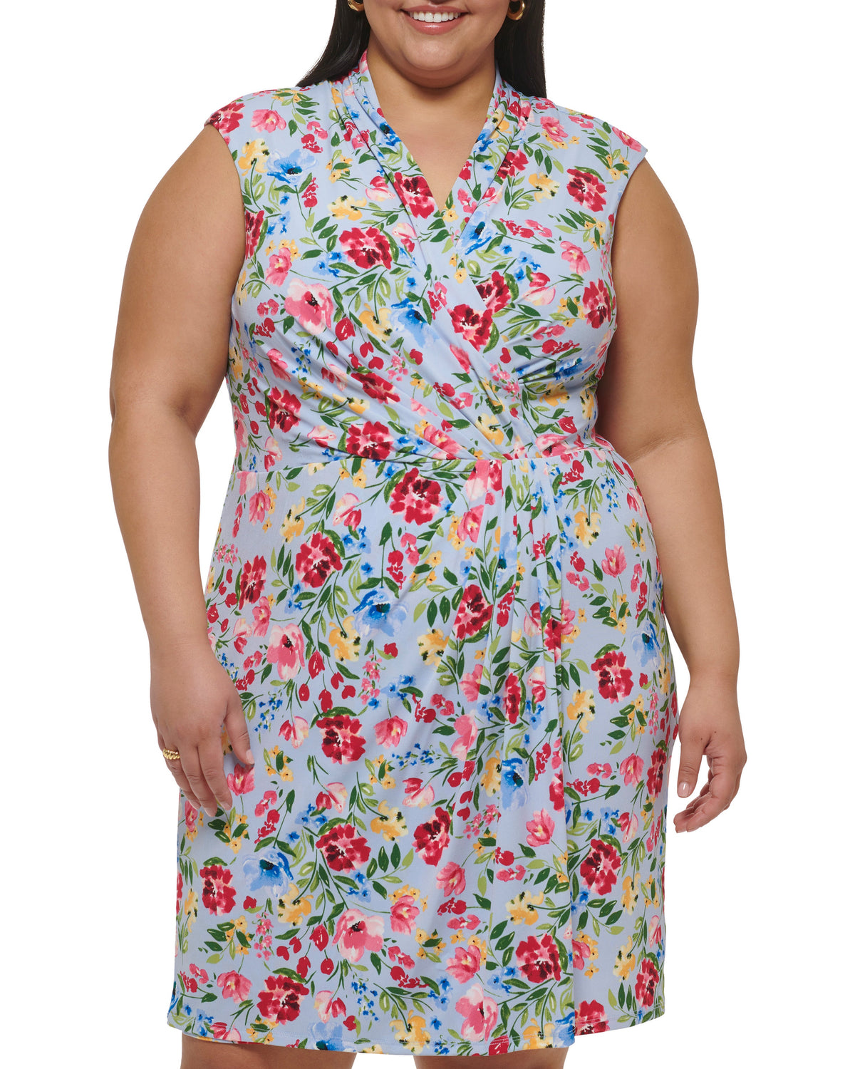 Plus-Size Floral-Print Faux-Wrap Dress