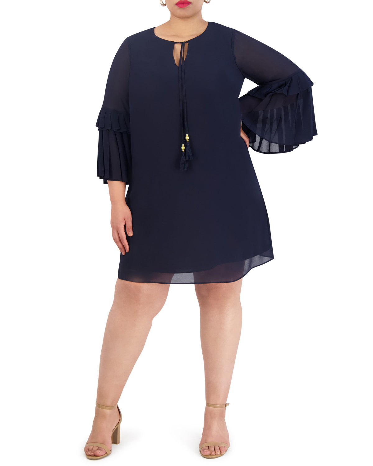 Plus-Size Tasseled Pleated-Sleeve Dress