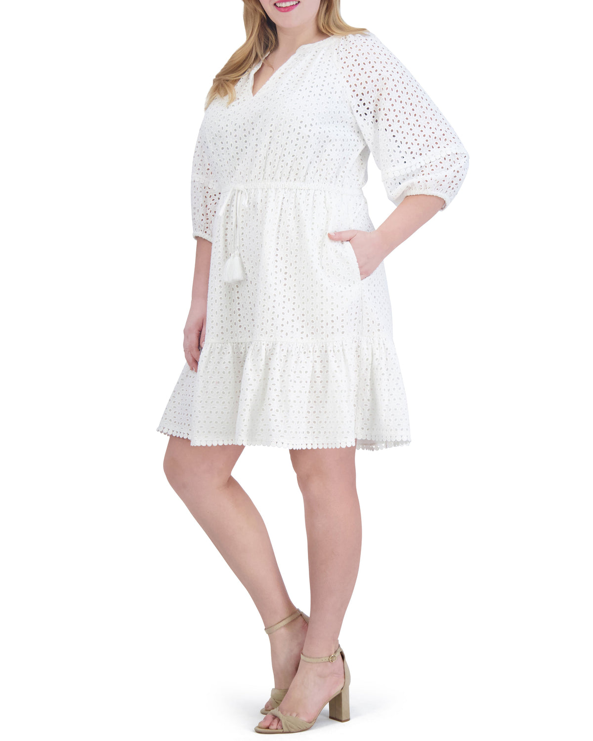 Plus-Size Eyelet Fit-And-Flare Dress