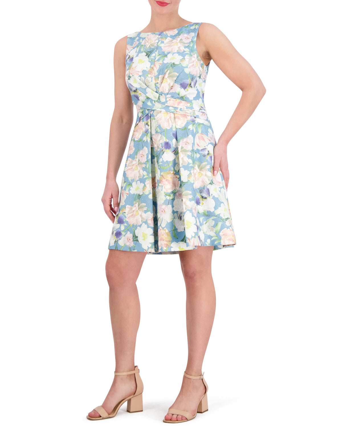 Floral-Jacquard Crisscross Bodice Dress