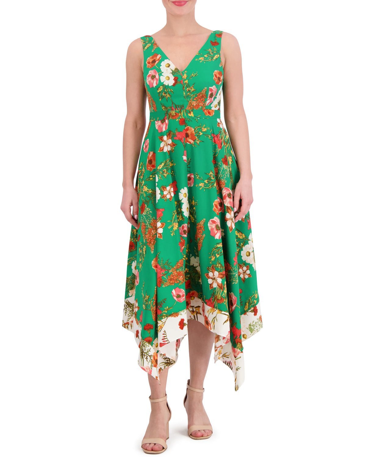 Floral-Print Handkerchief-Hem Dress