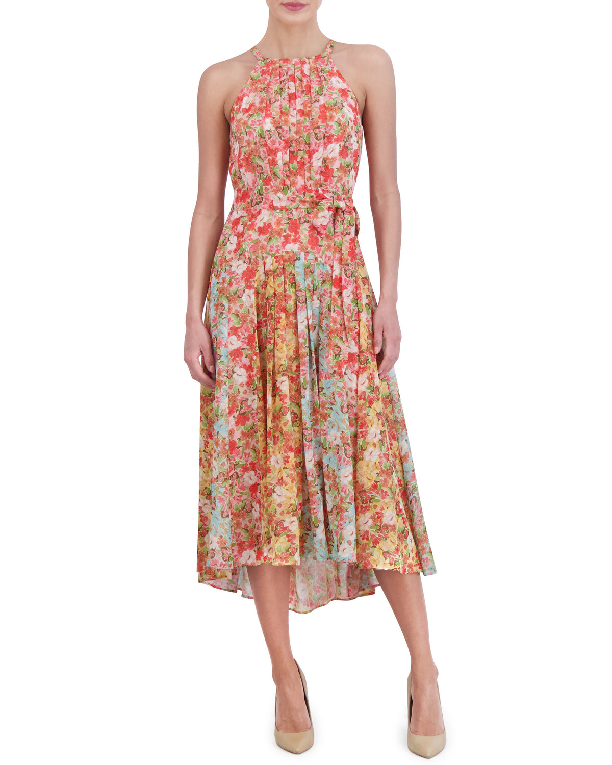 Printed Pleated Chiffon Midi Dress