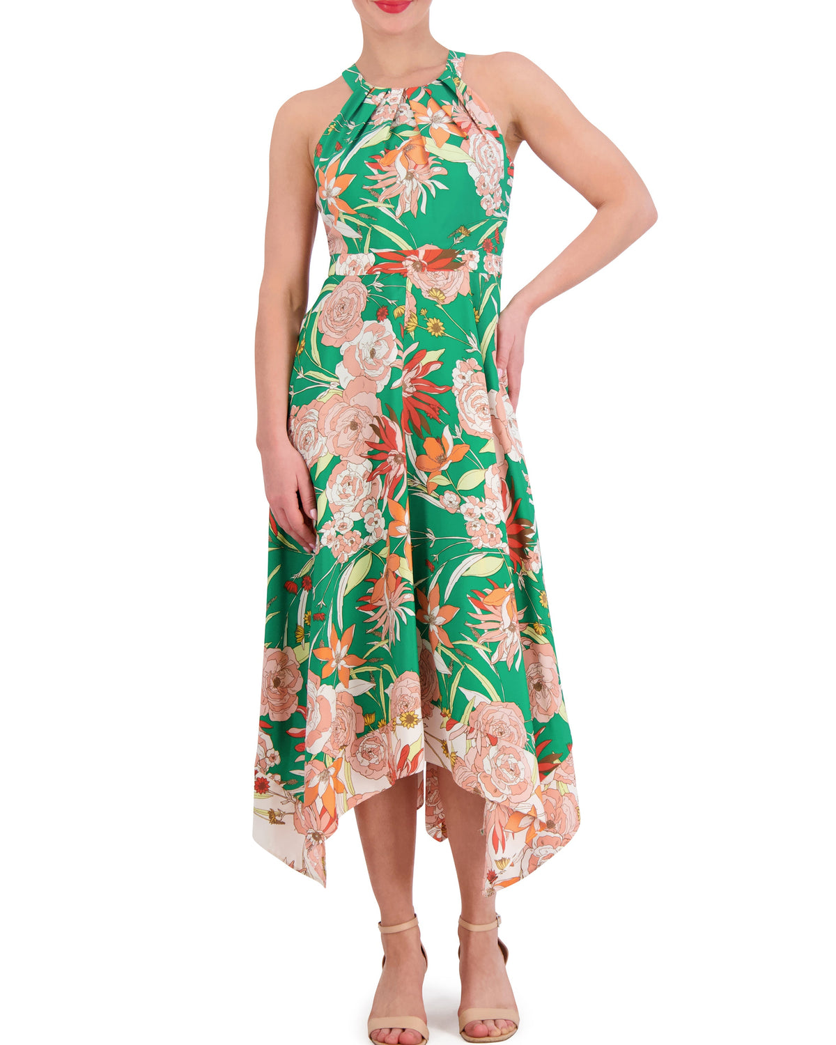 Floral-Print Handkerchief-Hem Dress