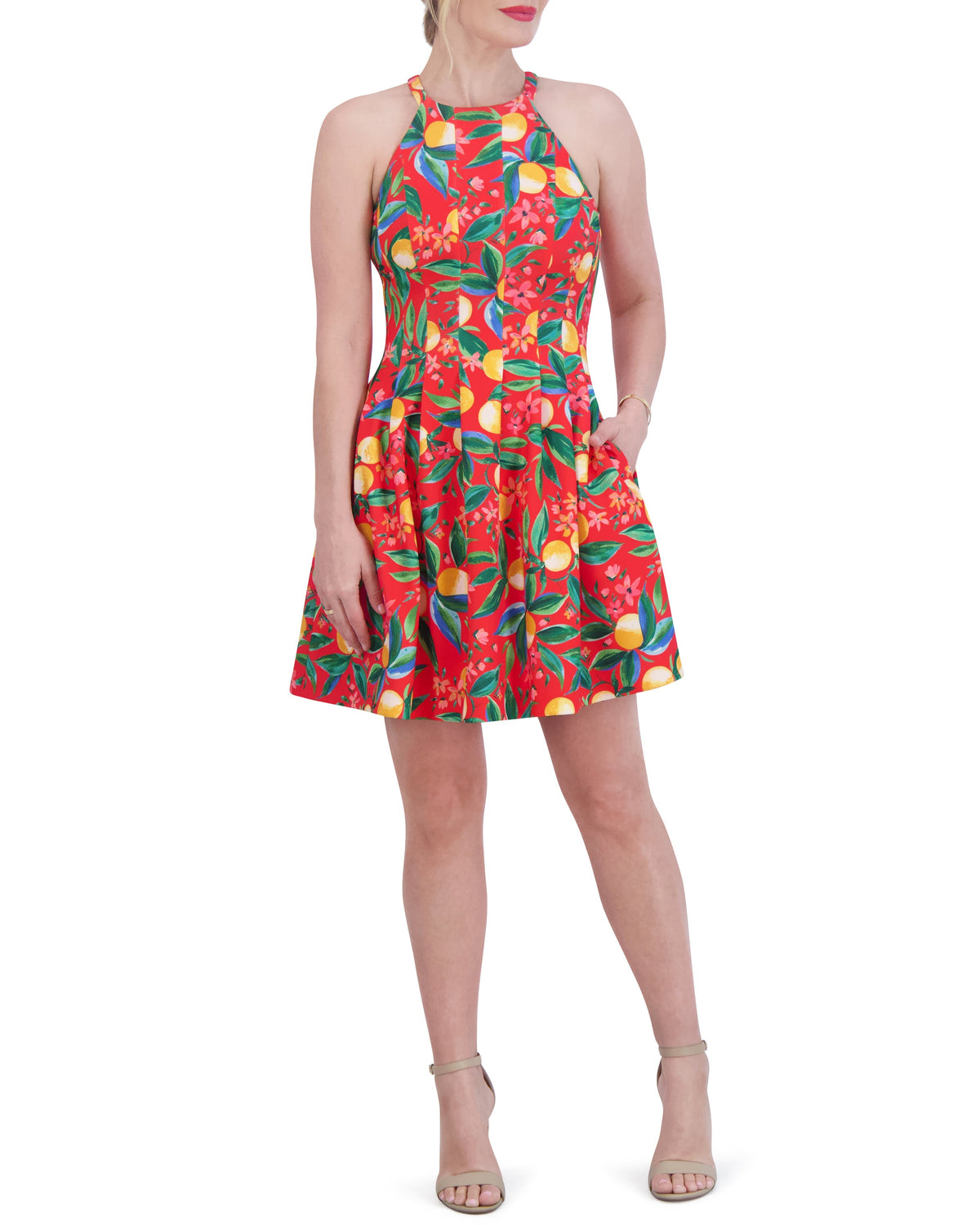 Printed Cutout Halter Dress