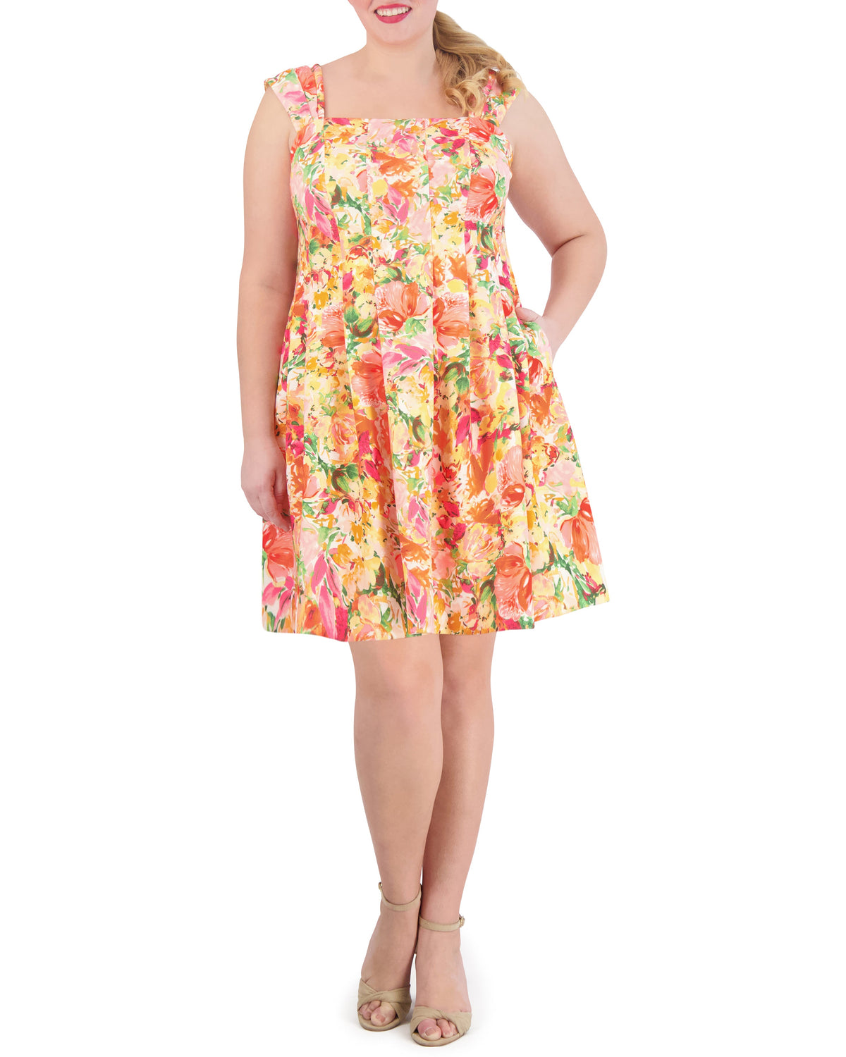 Plus-Size Printed Square-Neck Fit-And-Flare Dress