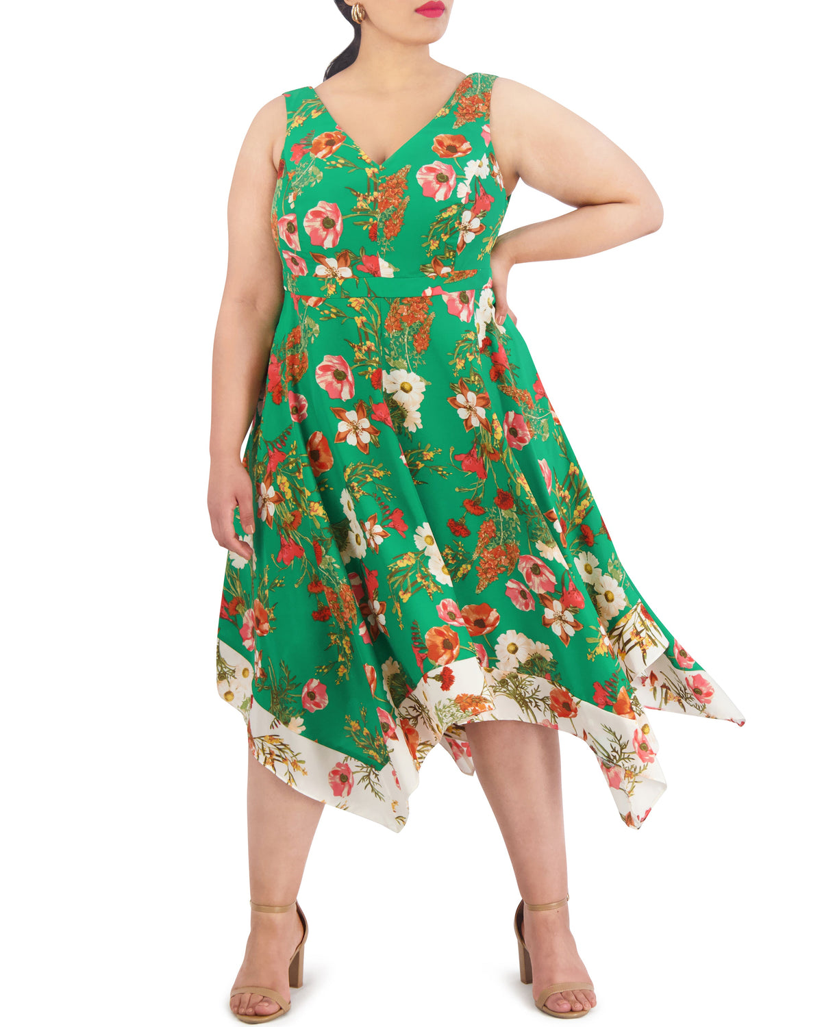 Plus-Size Floral-Print Handkerchief-Hem Dress