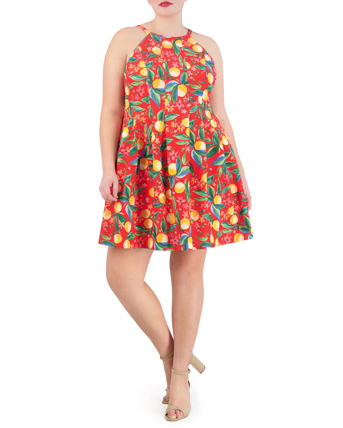 Plus-Size Printed Cutout Halter Dress