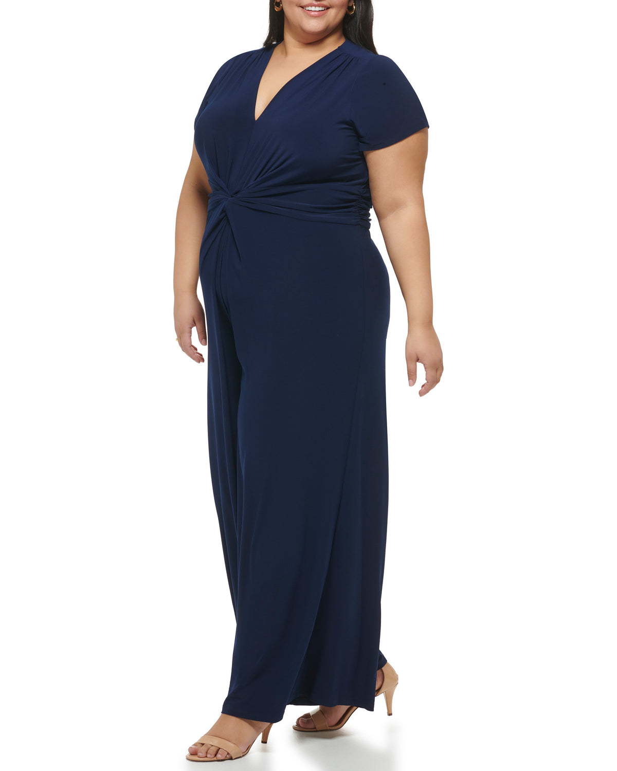 Plus-Size Twist-Front Flared-Leg Jumpsuit