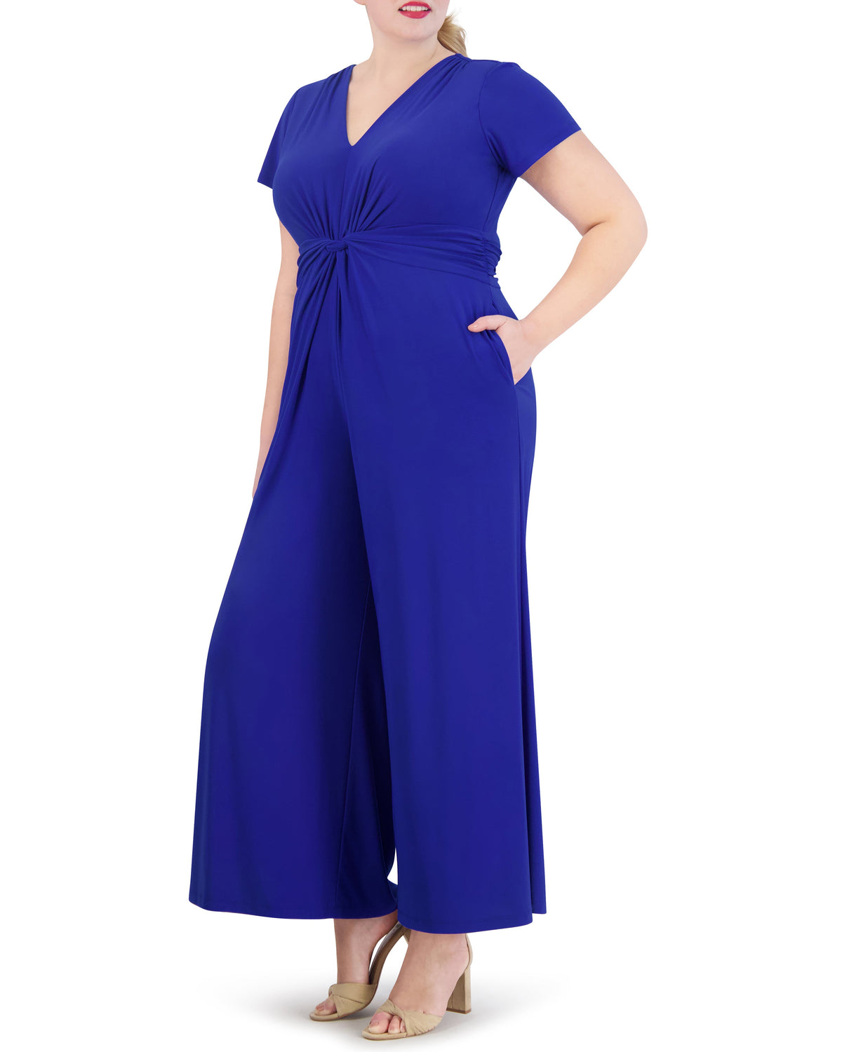 Plus-Size Twist-Front Flared-Leg Jumpsuit