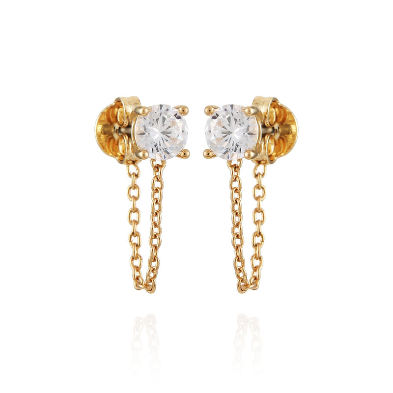 Crystal Stud Chain Dangle Drop Earrings