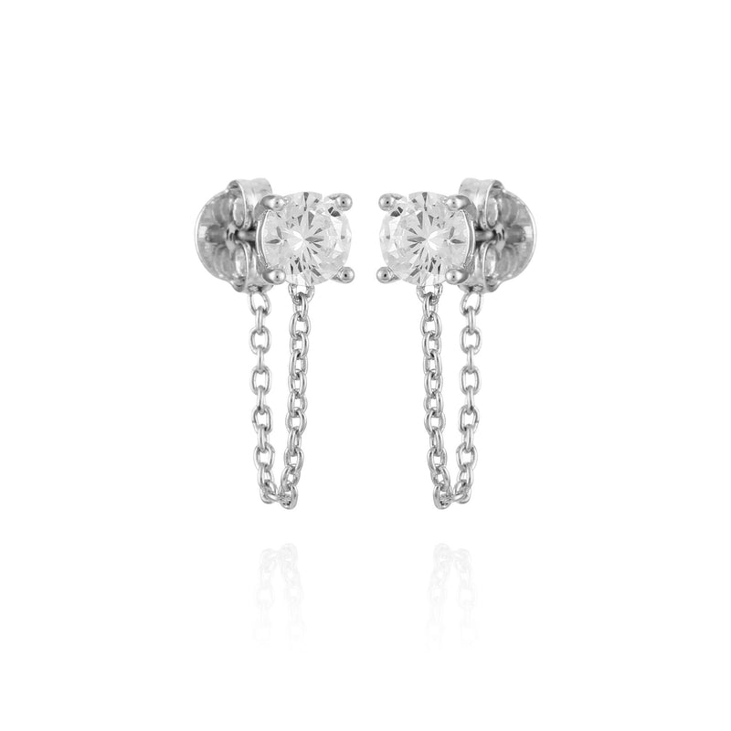 Crystal Stud Chain Dangle Drop Earrings