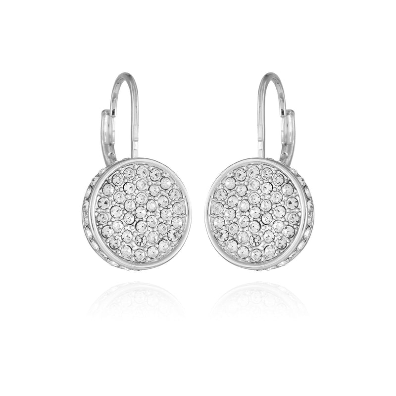 Silvertone Glass Stone Coin Leverback Earrings