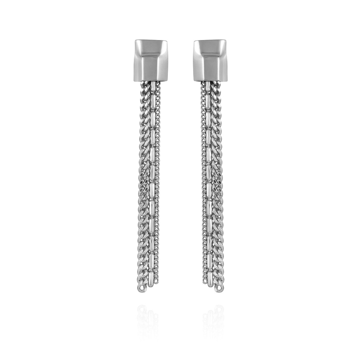 Silvertone Mixed Chain Linear Tassel Dangle Drop Earrings - Vince Camuto