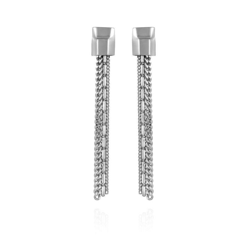 Silvertone Mixed Chain Linear Tassel Dangle Drop Earrings