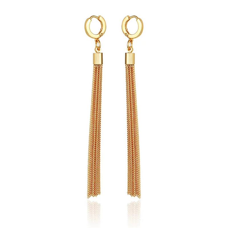 Goldtone Huggie Tassel Hoop Drop Earrings