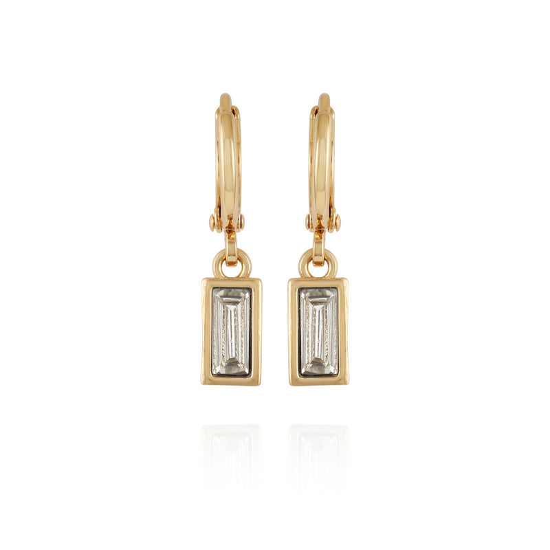 Rectangular Glass Stone Huggie Drop Earrings