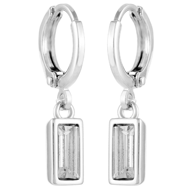Rectangular Glass Stone Huggie Drop Earrings