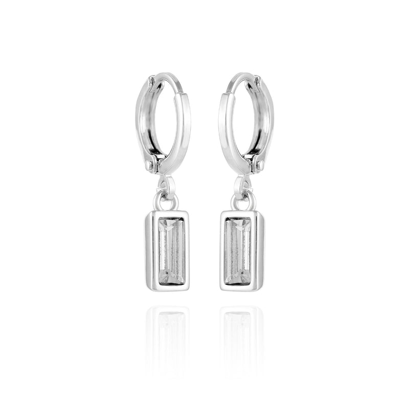 Rectangular Glass Stone Huggie Drop Earrings