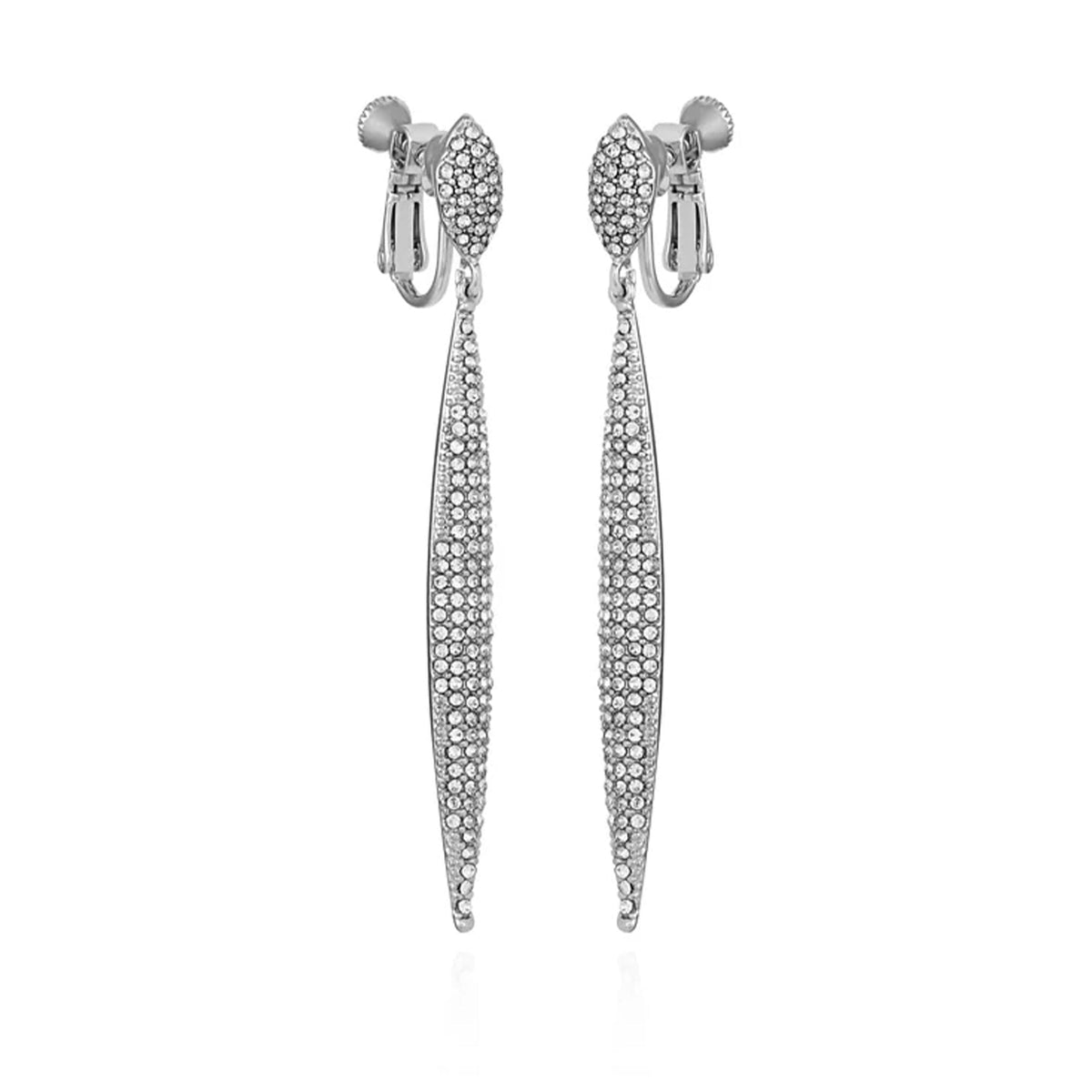 Silvertone Glass Stone Pave Drop Clip On Earrings - Vince Camuto