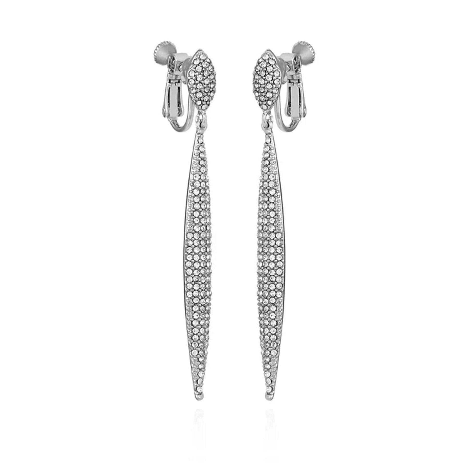 Silvertone Glass Stone Pave Drop Clip On Earrings - Vince Camuto