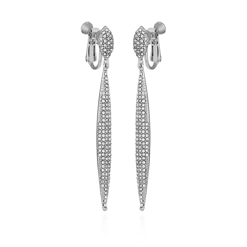Silvertone Glass Stone Pave Drop Clip On Earrings