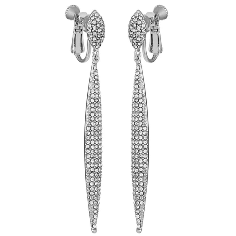 Silvertone Glass Stone Pave Drop Clip On Earrings