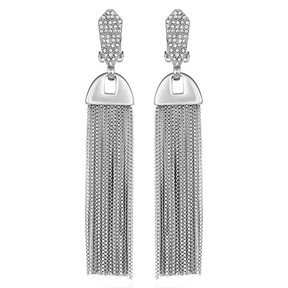 Silvertone Pave Tassel Drop Clip On Earrings - Vince Camuto