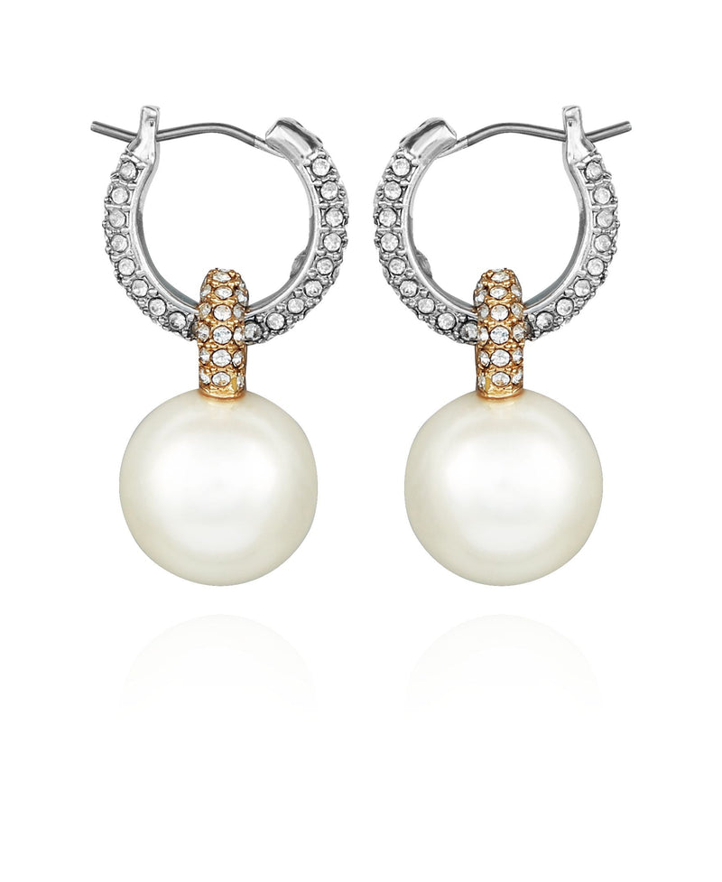 Two Tone Pearl Drop Hoop Earrings