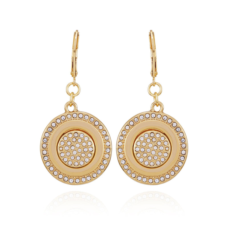 Goldtone Pave Stone Coin Drop Earrings