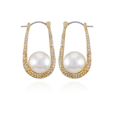 Goldtone Crystal Stone Pearl Hoop Earrings - Vince Camuto
