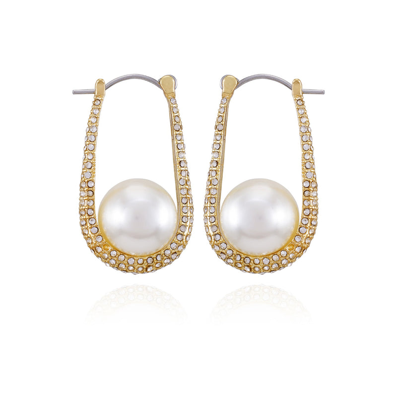 Goldtone Crystal Stone Pearl Hoop Earrings - Vince Camuto