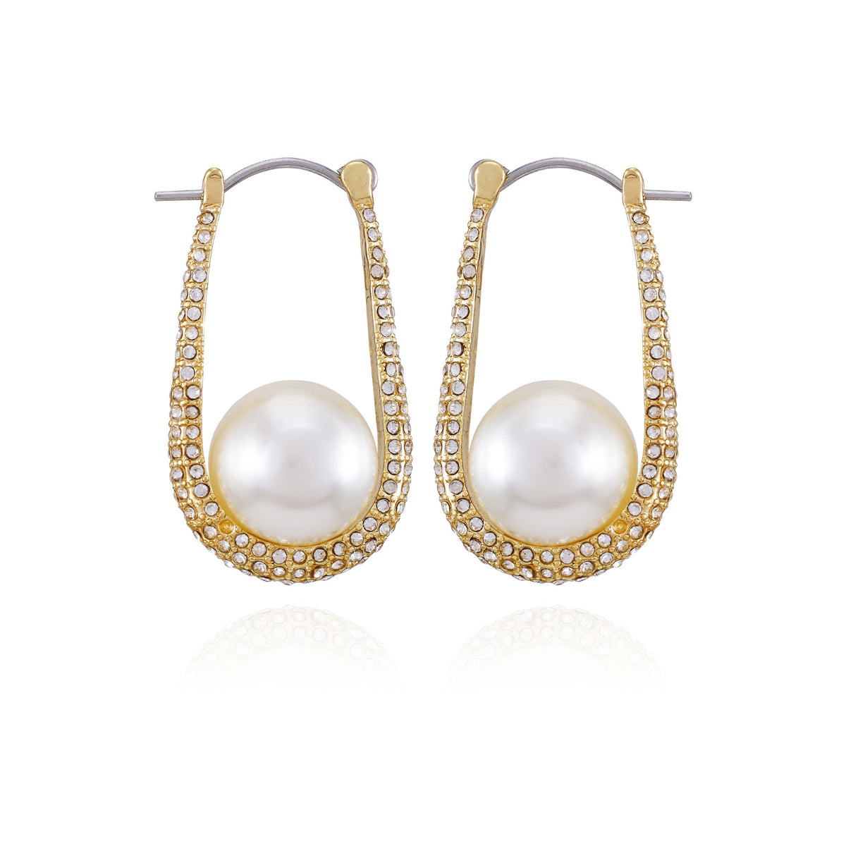 Goldtone Crystal Stone Pearl Hoop Earrings - Vince Camuto