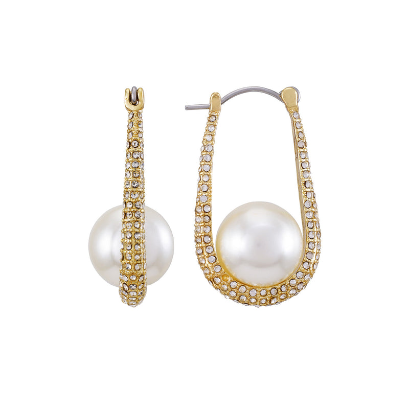 Goldtone Crystal Stone Pearl Hoop Earrings - Vince Camuto