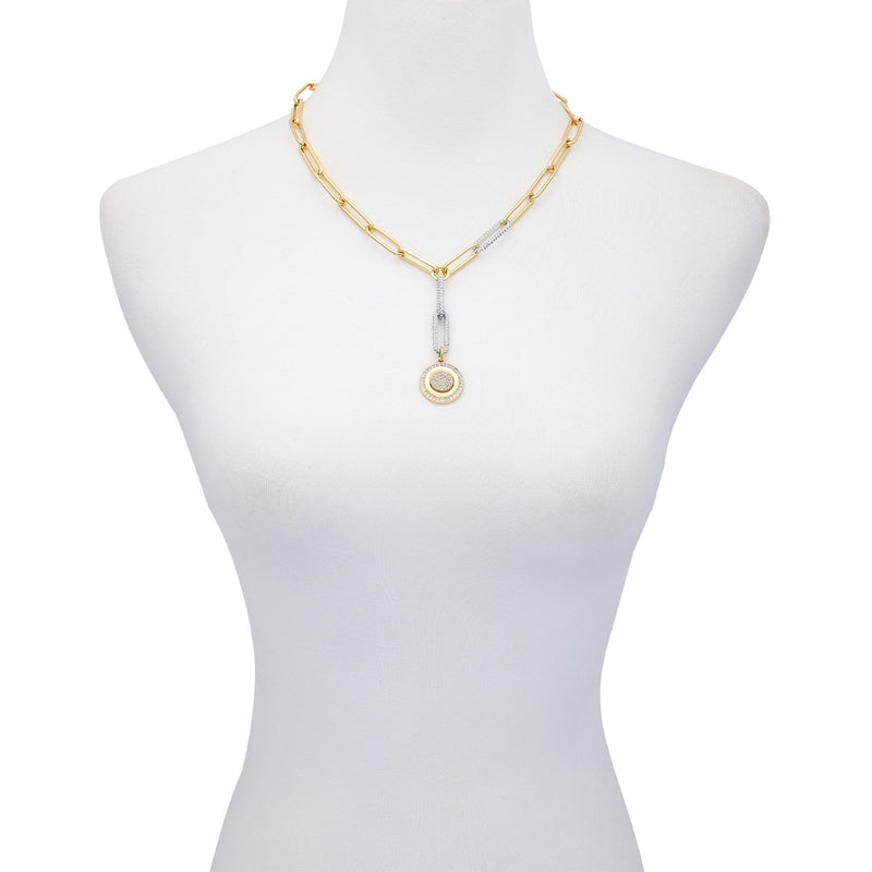 Two Tone Coin Pendant Y Necklace