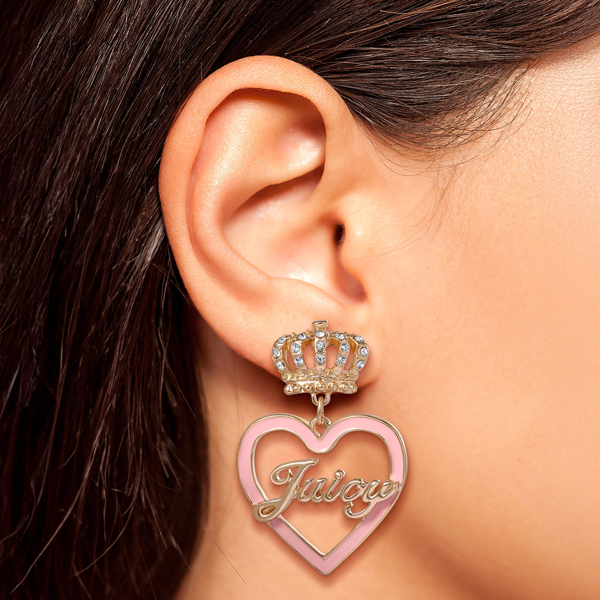 Crown & Pink Heart Drop Earrings - Juicy Couture